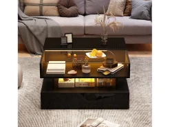 Clearance Mesa de centro preta com iluminação LED - Mesa de centro com 2 gavetas e tampo elevável - arrumação aberta Preto