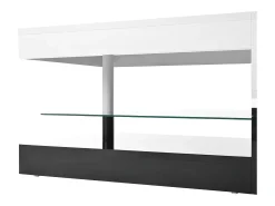 Mesa De Centro* Mesa de centro preta e branca - Mesa de centro moderna com iluminação LED e prateleiras em vidro - Acabamento brilhante Branco
