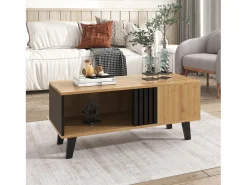 New Hauss Spole Mesa de centro preta natural e clara com funções de arrumação versáteis, 100x60x45cm Natural claro