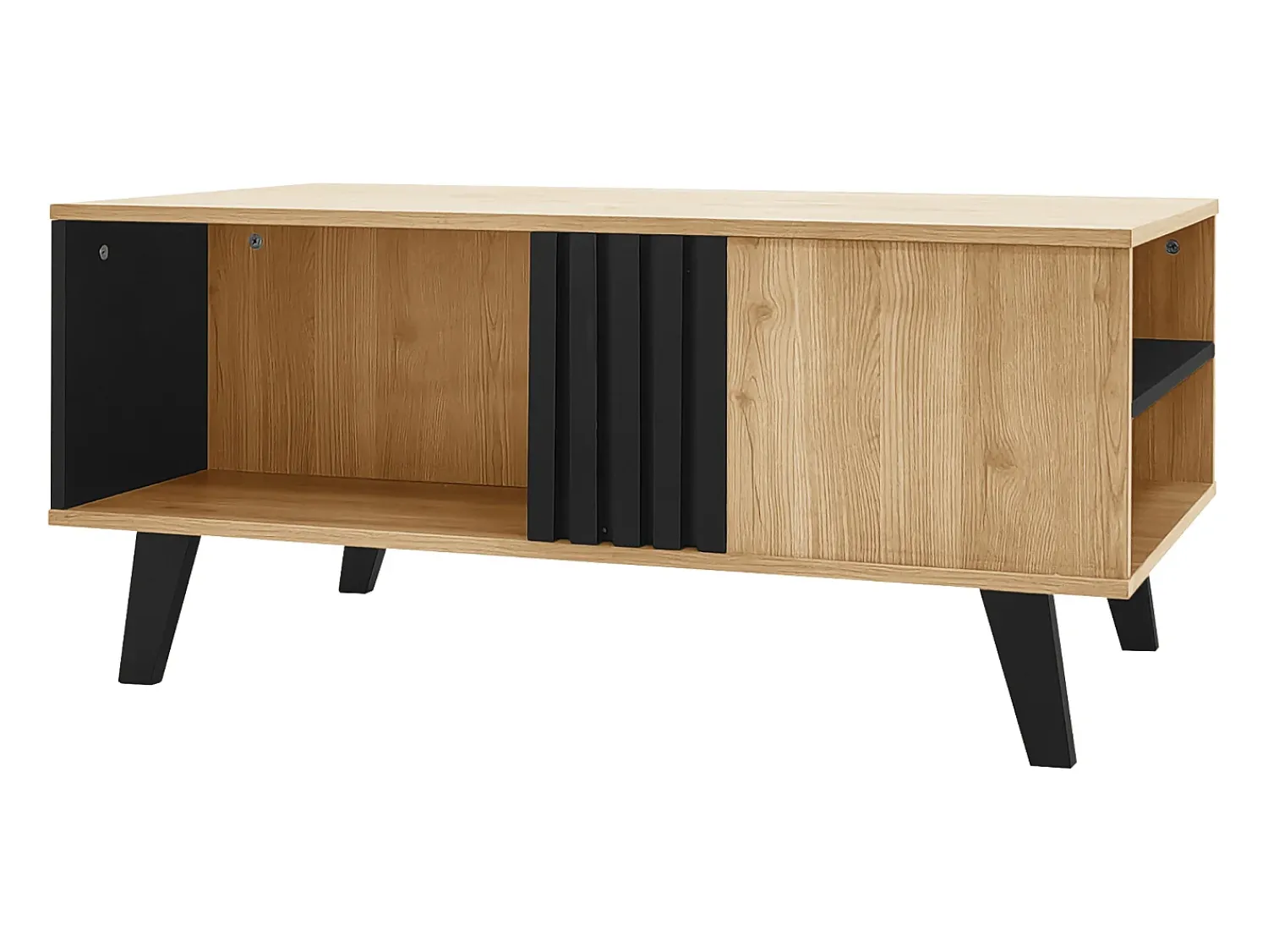 New Hauss Spole Mesa de centro preta natural e clara com funções de arrumação versáteis, 100x60x45cm Natural claro