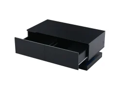 Mesa de centro preta retangular - Mesa de centro com iluminação LED e 2 gavetas - Acabamento alto brilho^ Mesa De Centro