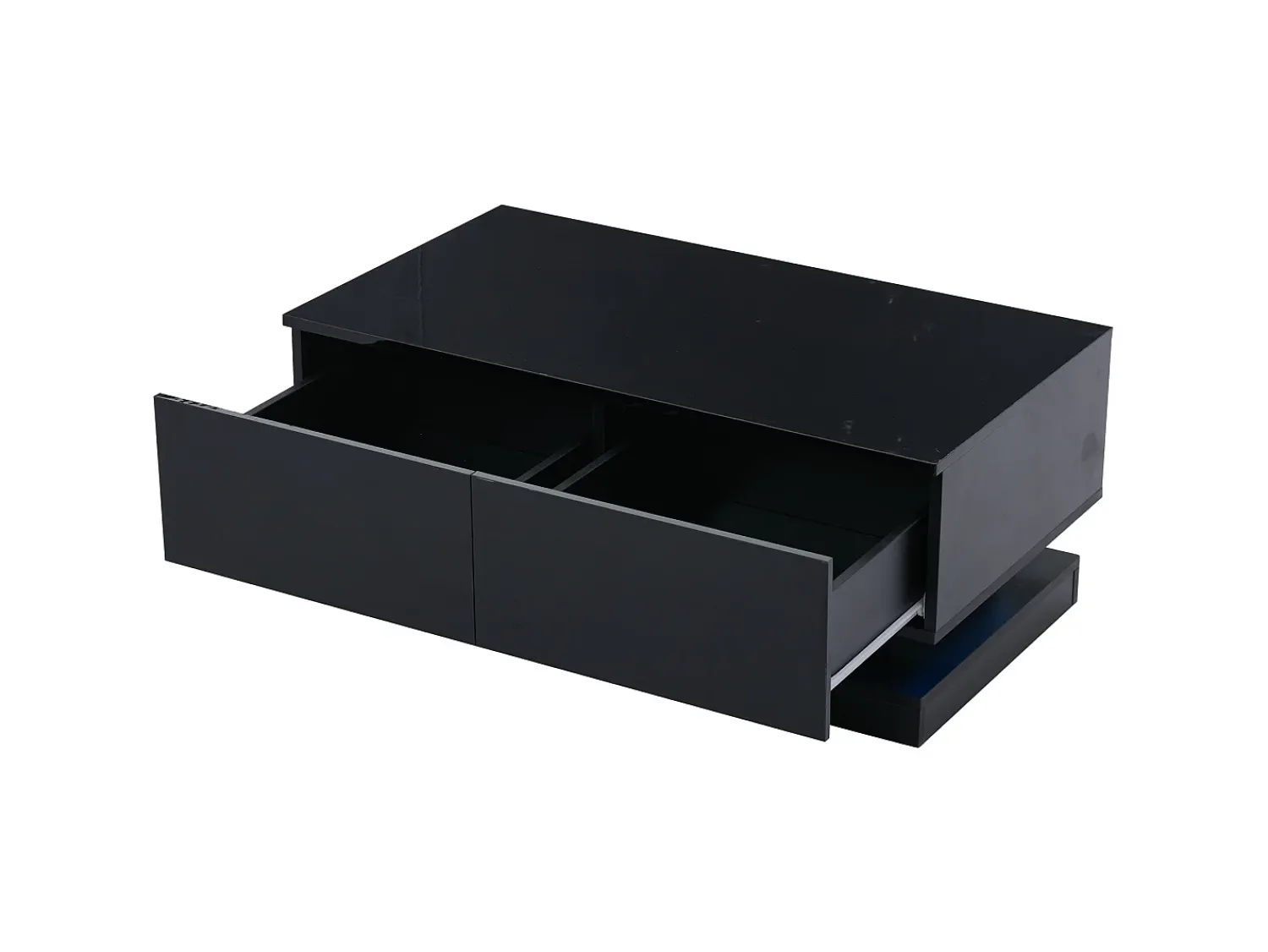 Mesa de centro preta retangular - Mesa de centro com iluminação LED e 2 gavetas - Acabamento alto brilho^ Mesa De Centro