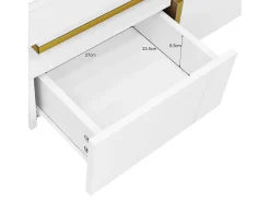 Hot Mesa de centro quadrada - Mesa de centro branca com 2 gavetas - Acabamento dourado - para sala de estar e escritório Branco