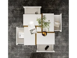 Mesa de centro quadrada branca com quatro gavetas, mesa de sala de estar com espaço de armazenamento^ Mesa De Centro