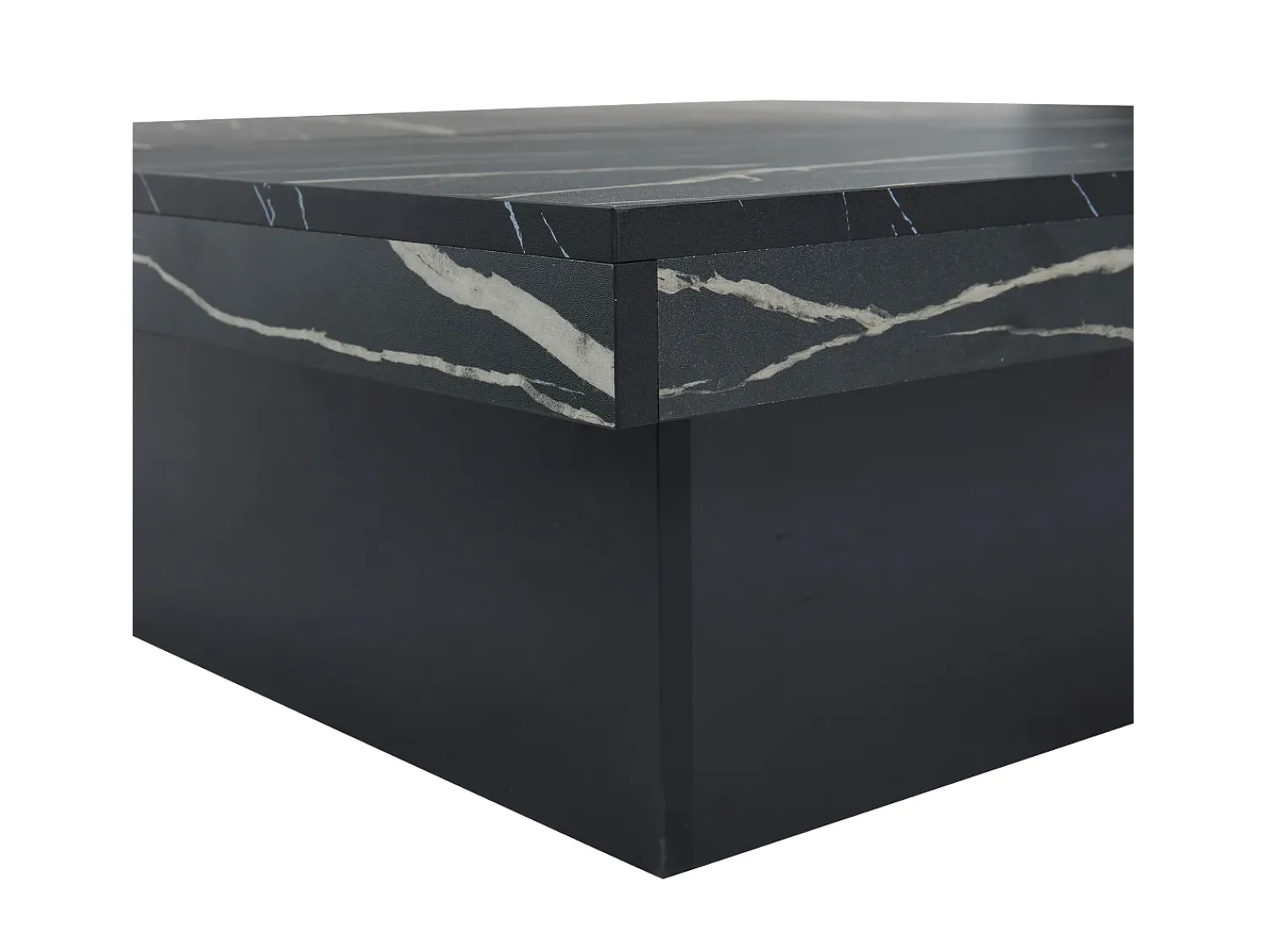 Mesa de centro quadrada, com efeito mármore, tampo deslizante e gavetas, para sala de estar, 90 x 90 x 25 cm, preta.^ Mesa De Centro