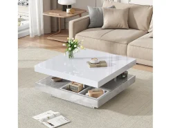 Mesa De Centro*Merax Mesa de centro quadrada com 4 compartimentos e tampo giratório - 70 x 70 x 36 cm - Aglomerado - Branco