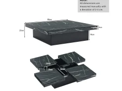 Mesa De Centro*Hauss Spole Mesa de centro quadrada com acabamento em folheado de mármore , tampo modular com 4 secções e gavetas integradas. Preto