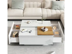 Outlet Hauss Spole Mesa de centro quadrada com 4 gavetas - Tampo deslizante pequeno - Acabamento brilhante - Branco