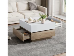 Mesa De Centro*Merax Mesa de centro quadrada com tampo giratório 360° - 60 x 60 x 38 cm - Aglomerado - + Nogueira natural Branco