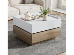 Mesa De Centro*Merax Mesa de centro quadrada com tampo giratório 360° - 60 x 60 x 38 cm - Aglomerado - + Nogueira natural Branco
