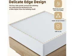 Mesa De Centro*Merax Mesa de centro quadrada com tampo giratório 360° - 60 x 60 x 38 cm - Aglomerado - + Nogueira natural Branco