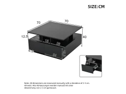 New Hauss Spole Mesa de centro quadrada com 4 gavetas e iluminação LED - Acabamento em brilhante Preto
