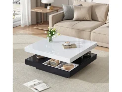 Mesa De Centro|Merax Mesa de centro quadrada com 4 compartimentos e tampo giratório - 70 x 70 x 36 cm - Aglomerado - + branco Preto