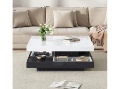 Mesa De Centro|Merax Mesa de centro quadrada com 4 compartimentos e tampo giratório - 70 x 70 x 36 cm - Aglomerado - + branco Preto