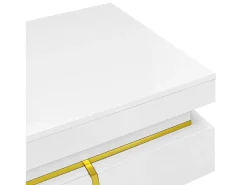 Mesa De Centro| Mesa de centro quadrada em e dourado, mesa de centro para sala de estar com 2 gavetas e detalhes dourados na parte inferior. Branco