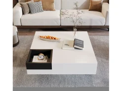 Mesa De Centro| Mesa de centro quadrada LED 72x72x30 cm, mesa de sala, mesa de apoio com caixa de arrumação amovível, cor Branco