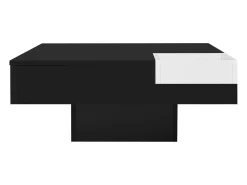 Mesa De Centro* Mesa de centro quadrada LED 72x72x30 cm, mesa de sala, mesa de apoio com caixa de arrumação amovível, cor Preto