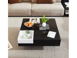 Mesa De Centro* Mesa de centro quadrada LED 72x72x30 cm, mesa de sala, mesa de apoio com caixa de arrumação amovível, cor Preto