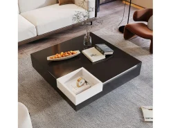 Mesa De Centro* Mesa de centro quadrada LED 72x72x30 cm, mesa de sala, mesa de apoio com caixa de arrumação amovível, cor Preto