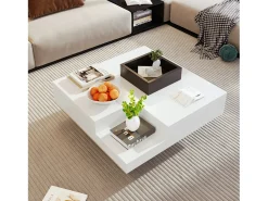Mesa De Centro| Mesa de centro quadrada moderna com caixa de armazenamento removível, mesa lateral branca e preta. Branco