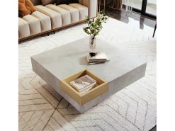 Mesa De Centro| Mesa de centro quadrada moderna com caixa de armazenamento removível, mesa lateral em madeira e cinza. Cinzento