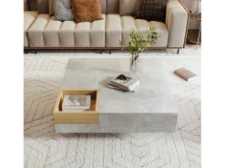 Mesa De Centro| Mesa de centro quadrada moderna com caixa de armazenamento removível, mesa lateral em madeira e cinza. Cinzento