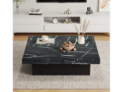 ModernLuxe Mesa de centro quadrada moderna - efeito mármore - 90x90x25 cm - 4 gavetas deslizantes -^ Mesa De Centro