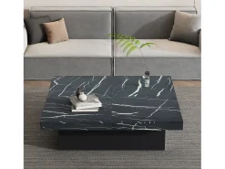 ModernLuxe Mesa de centro quadrada moderna - efeito mármore - 90x90x25 cm - 4 gavetas deslizantes -^ Mesa De Centro