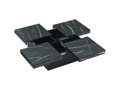 ModernLuxe Mesa de centro quadrada moderna - efeito mármore - 90x90x25 cm - 4 gavetas deslizantes -^ Mesa De Centro