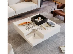 Hot Mesa de centro quadrada moderna com caixa de armazenamento removível, mesa lateral branca e preta. Branco