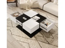 Outlet Mesa de centro quadrada preta e branca - Mesa de centro com 2 gavetas - aglomerado Branco