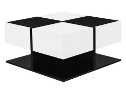 Outlet Mesa de centro quadrada preta e branca - Mesa de centro com 2 gavetas - aglomerado Branco