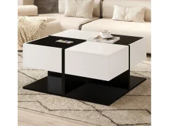 Outlet Mesa de centro quadrada preta e branca - Mesa de centro com 2 gavetas - aglomerado Branco