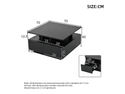 Mesa de centro quadrada preta - Mesa de centro com iluminação LED e 4 gavetas - Arrumação aberta Preto