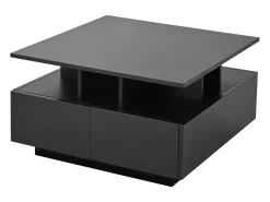 Mesa de centro quadrada preta - Mesa de centro com iluminação LED e 4 gavetas - Arrumação aberta Preto