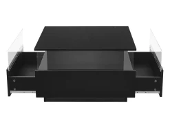 Mesa De Centro|Hauss Spole Mesa de centro quadrada 70x70x41cm com 2 gavetas e LED, corpo em laca preta brilhante Preto