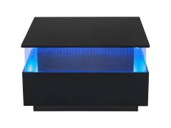 Mesa De Centro|Hauss Spole Mesa de centro quadrada 70x70x41cm com 2 gavetas e LED, corpo em laca preta brilhante Preto