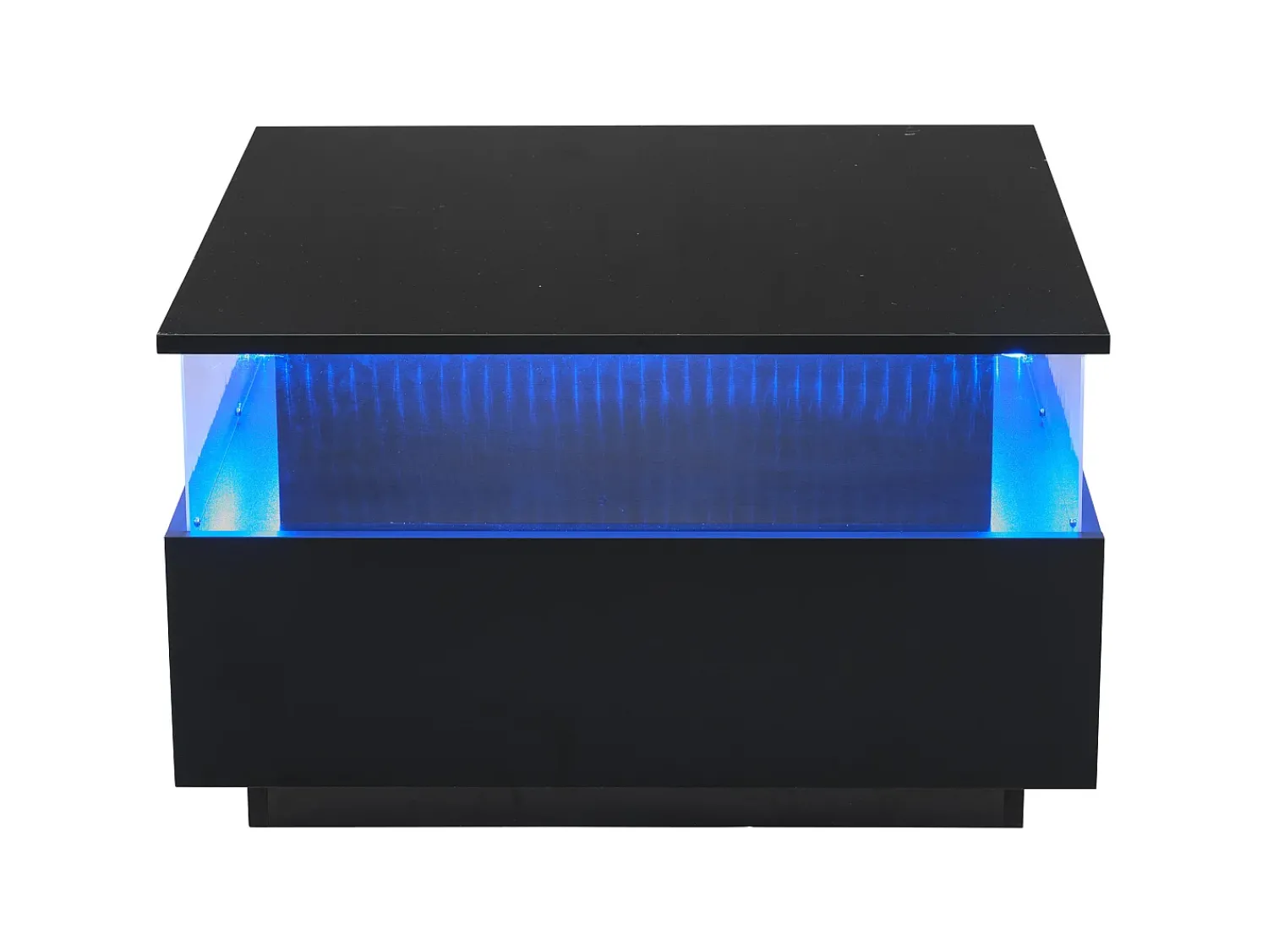 Mesa De Centro|Hauss Spole Mesa de centro quadrada 70x70x41cm com 2 gavetas e LED, corpo em laca preta brilhante Preto
