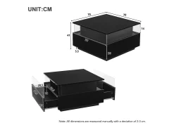 Mesa De Centro|Hauss Spole Mesa de centro quadrada 70x70x41cm com 2 gavetas e LED, corpo em laca preta brilhante Preto