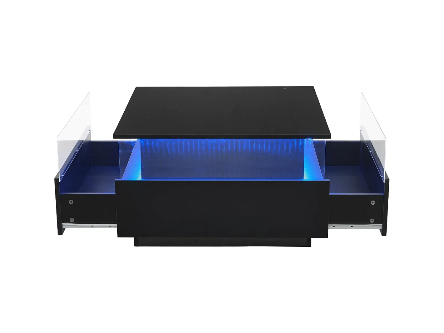 Mesa De Centro|Hauss Spole Mesa de centro quadrada 70x70x41cm com 2 gavetas e LED, corpo em laca preta brilhante Preto