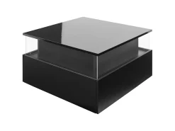 Mesa De Centro|Hauss Spole Mesa de centro quadrada 70x70x41cm com 2 gavetas e LED, corpo em laca preta brilhante Preto