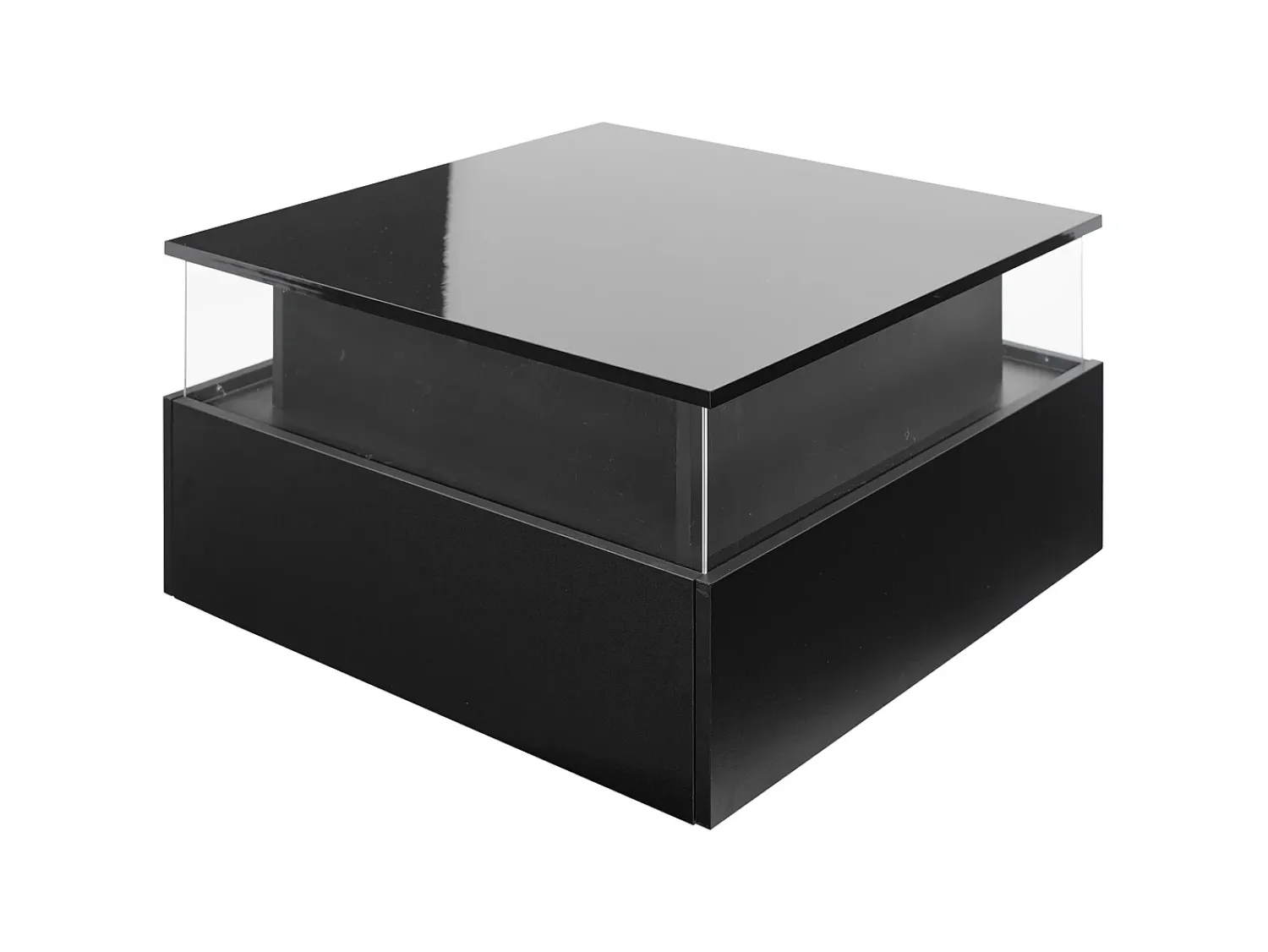Mesa De Centro|Hauss Spole Mesa de centro quadrada 70x70x41cm com 2 gavetas e LED, corpo em laca preta brilhante Preto