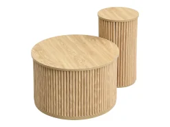 Mesa De Centro*Hauss Spole Mesa de centro redonda - Conjunto de 2 - Riscas verticais - Cor madeira - Para sala e quarto Natural claro