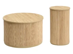 Mesa De Centro*Hauss Spole Mesa de centro redonda - Conjunto de 2 - Riscas verticais - Cor madeira - Para sala e quarto Natural claro