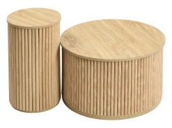 Mesa De Centro*Hauss Spole Mesa de centro redonda - Conjunto de 2 - Riscas verticais - Cor madeira - Para sala e quarto Natural claro