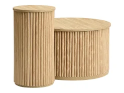Mesa De Centro*Hauss Spole Mesa de centro redonda - Conjunto de 2 - Riscas verticais - Cor madeira - Para sala e quarto Natural claro