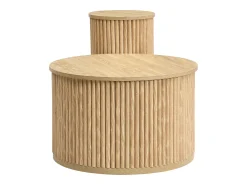 Mesa De Centro*Hauss Spole Mesa de centro redonda - Conjunto de 2 - Riscas verticais - Cor madeira - Para sala e quarto Natural claro
