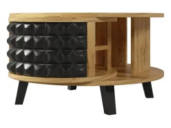 Mesa De Centro* Mesa de Centro Redonda - Mesa Giratória com Prateleira Interna Oculta, Perna em Preto - 85,2x80x45,2cm - Natural Natural claro