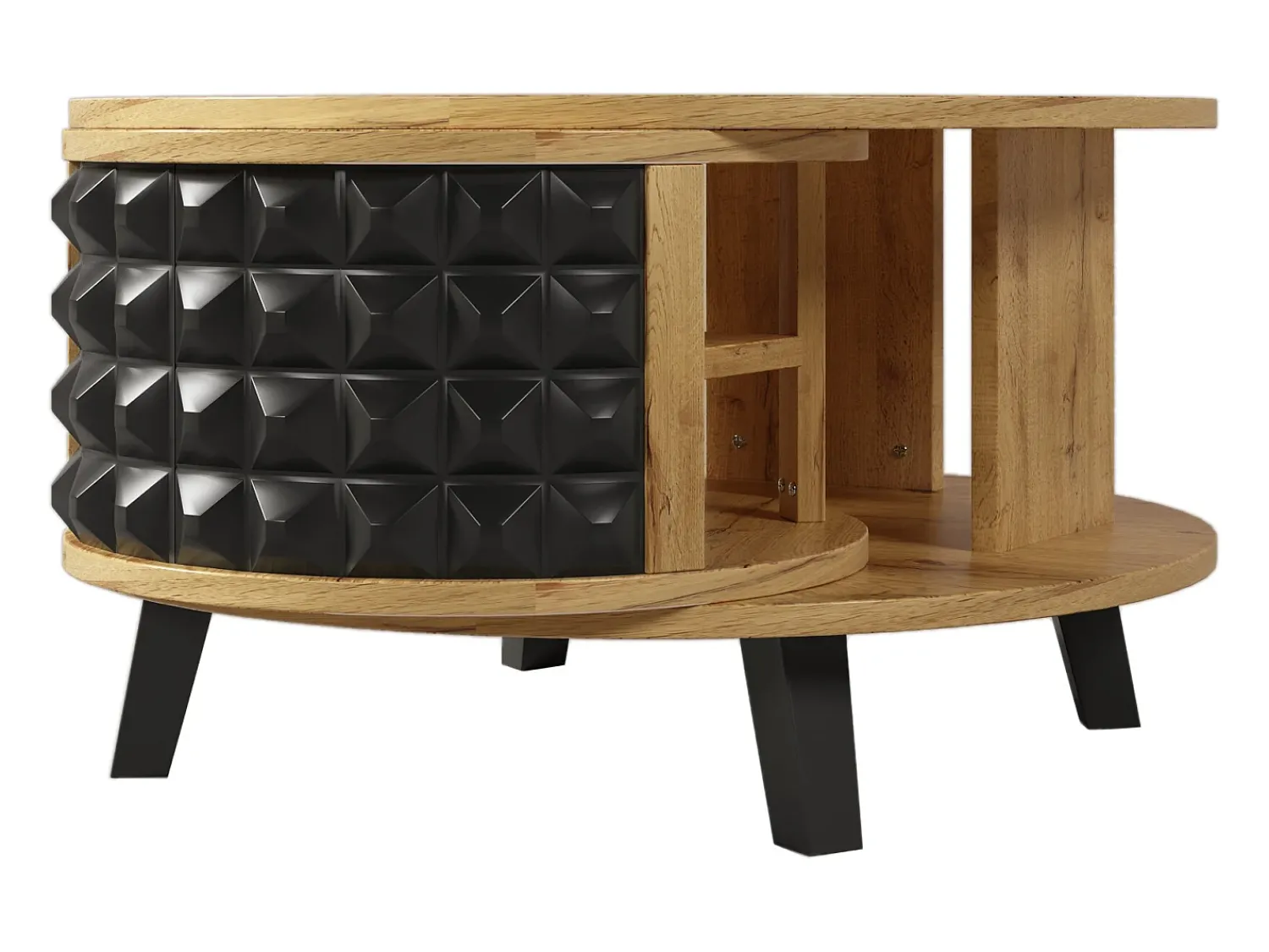 Mesa De Centro* Mesa de Centro Redonda - Mesa Giratória com Prateleira Interna Oculta, Perna em Preto - 85,2x80x45,2cm - Natural Natural claro