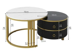 Hauss Spole Mesa de centro redonda de encaixe com 2 gavetas - Madeira MDF - e dourado^ Mesa De Centro